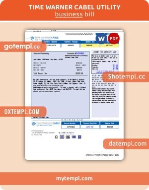 Time Warner Cabel business utility bill, Word and PDF template