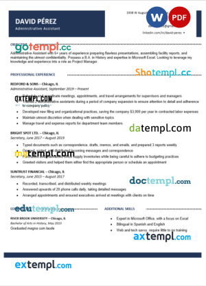 administrative assistant resume Word and PDF download template