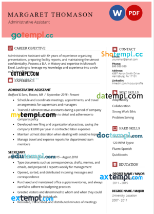 administrative modern resume Word and PDF download template