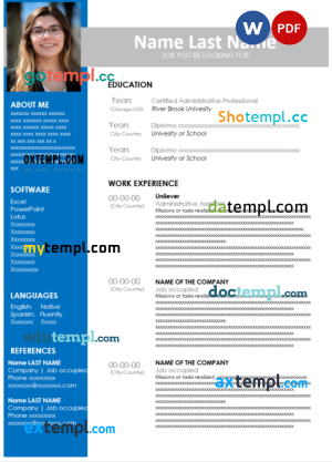 administrative resume Word and PDF download template