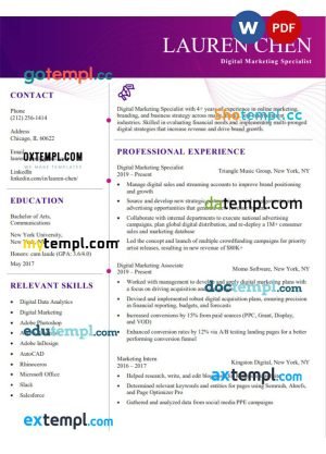 aesthetic modern resume Word and PDFdownload template