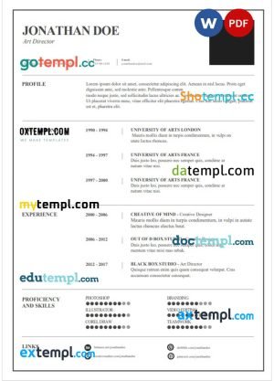 art director modern resume Word and PDF download template