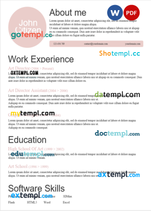 art director resume Word and PDF download template