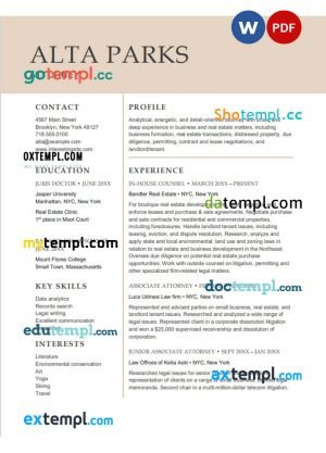 associate attorney resume Word and PDF download template