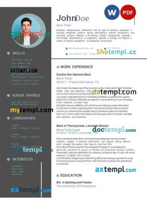 bank teller resume Word and PDF download template
