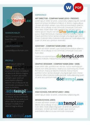 black & blue resume Word and PDF download template