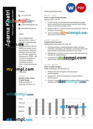 black senior graphic designer specialist resume Word and PDF download template