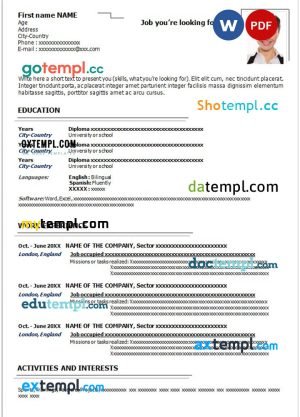 black & white resume Word and PDF download template