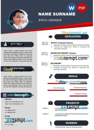 btech – engineer resume Word and PDF download template