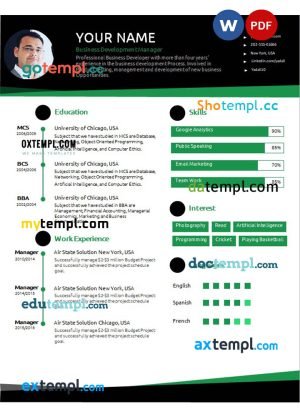 business development manager creative resume Word and PDF download template
