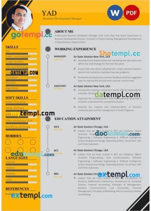 business manager creative resume Word and PDF download template