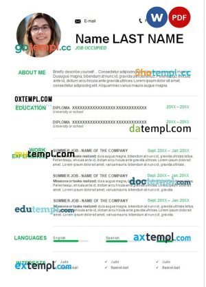 green resume Word and PDF download template