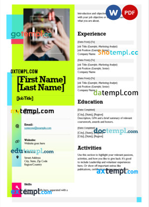 modern colorfully resume Word and PDF download template