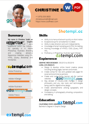 modern graphic designer resume Word and PDF download template