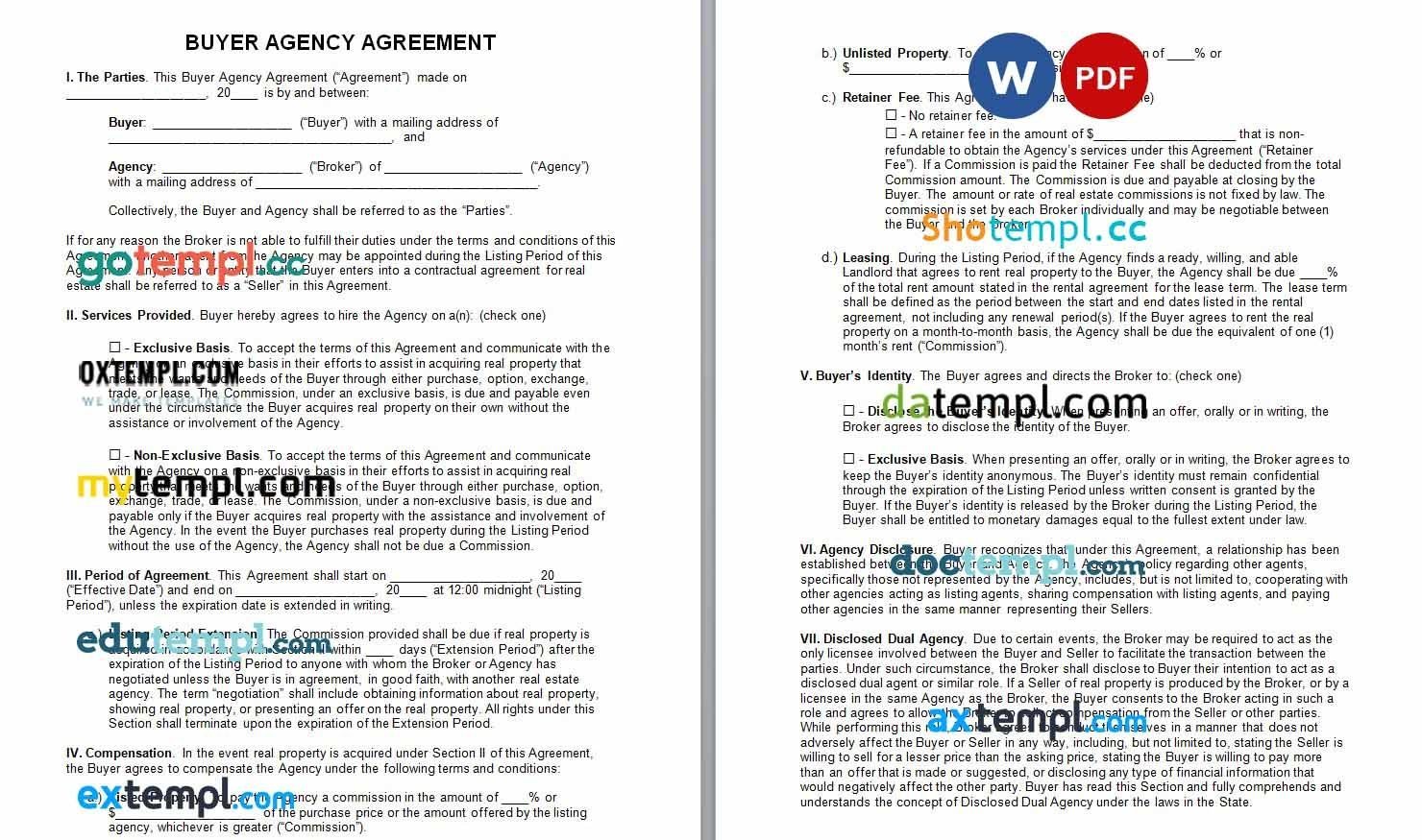 Buyer Agency Agreement Word example, fully editable