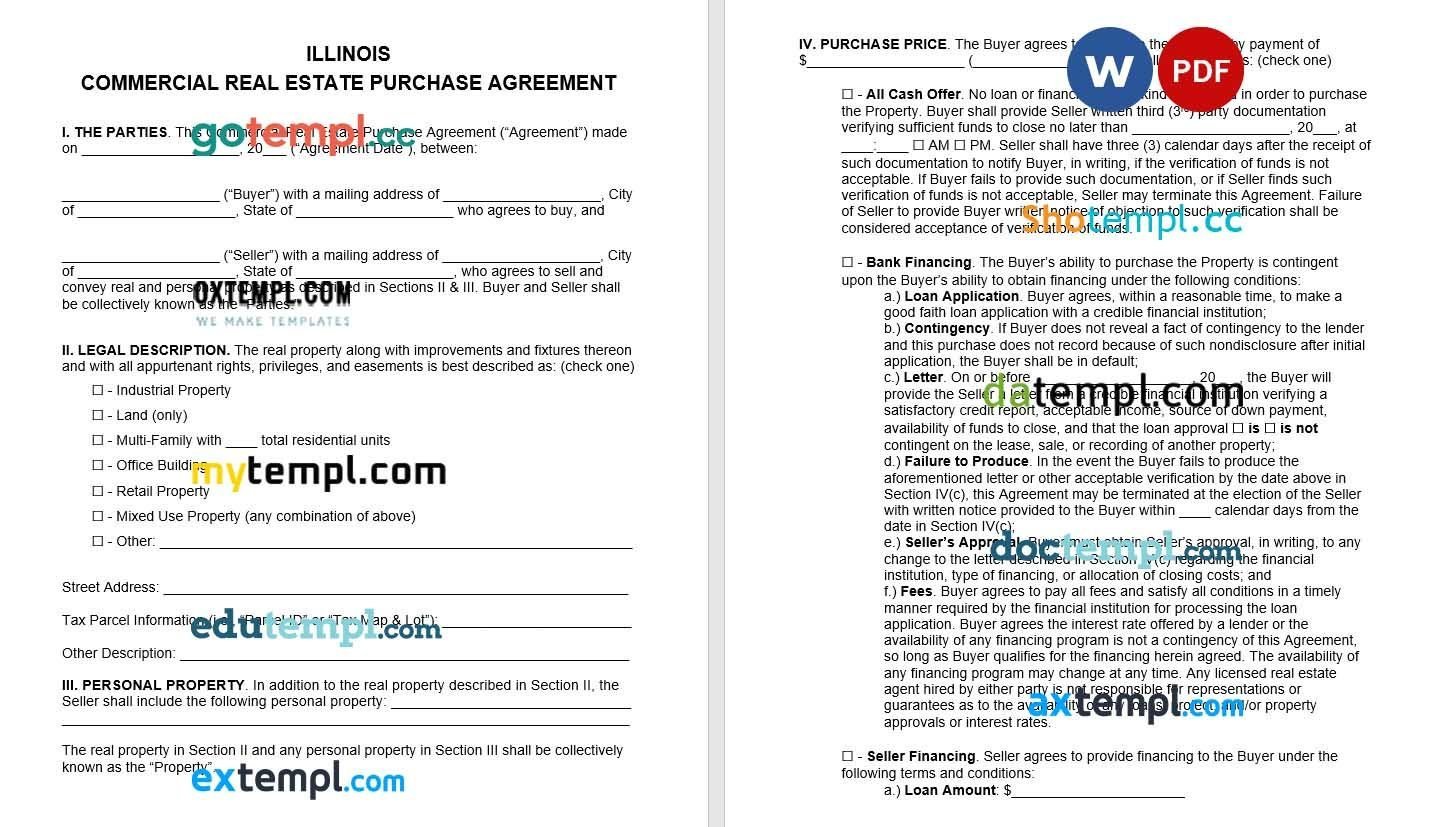 Illinois Commercial Real Estate Purchase Agreement Word example, fully editable