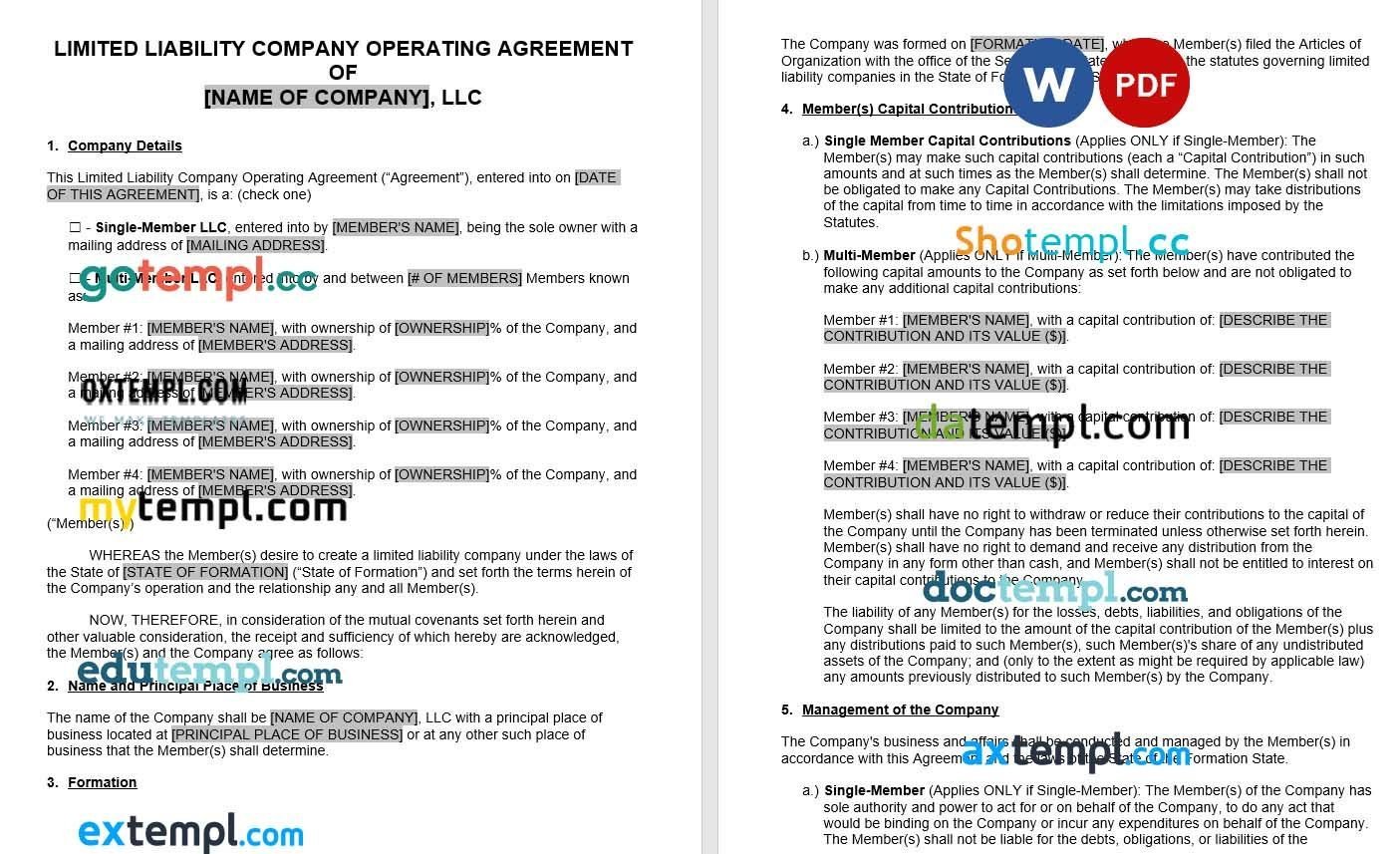 LLC Operatin Agreement Word example, fully editable