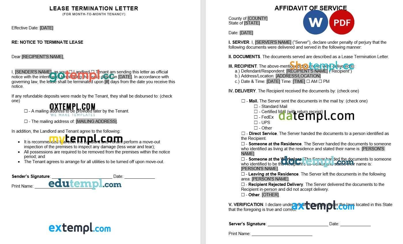 Lease Termination Letter Form Word example, fully editable