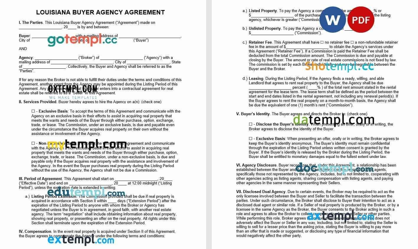 Louisiana Buyer Agency Agreement Word example, fully editable
