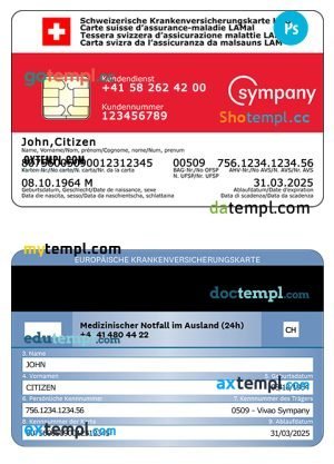 Switzerland health insurance card PSD template, with fonts