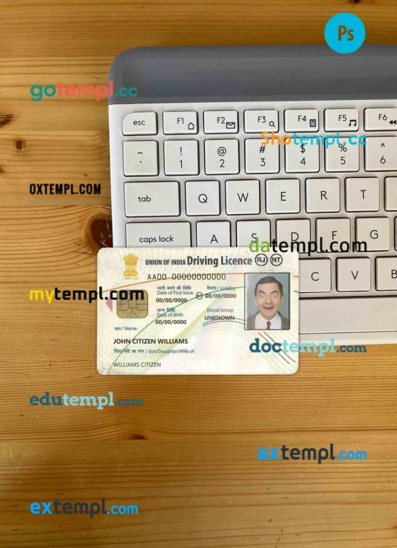 India driving license PSD files, scan look and photographed image, 2 in 1