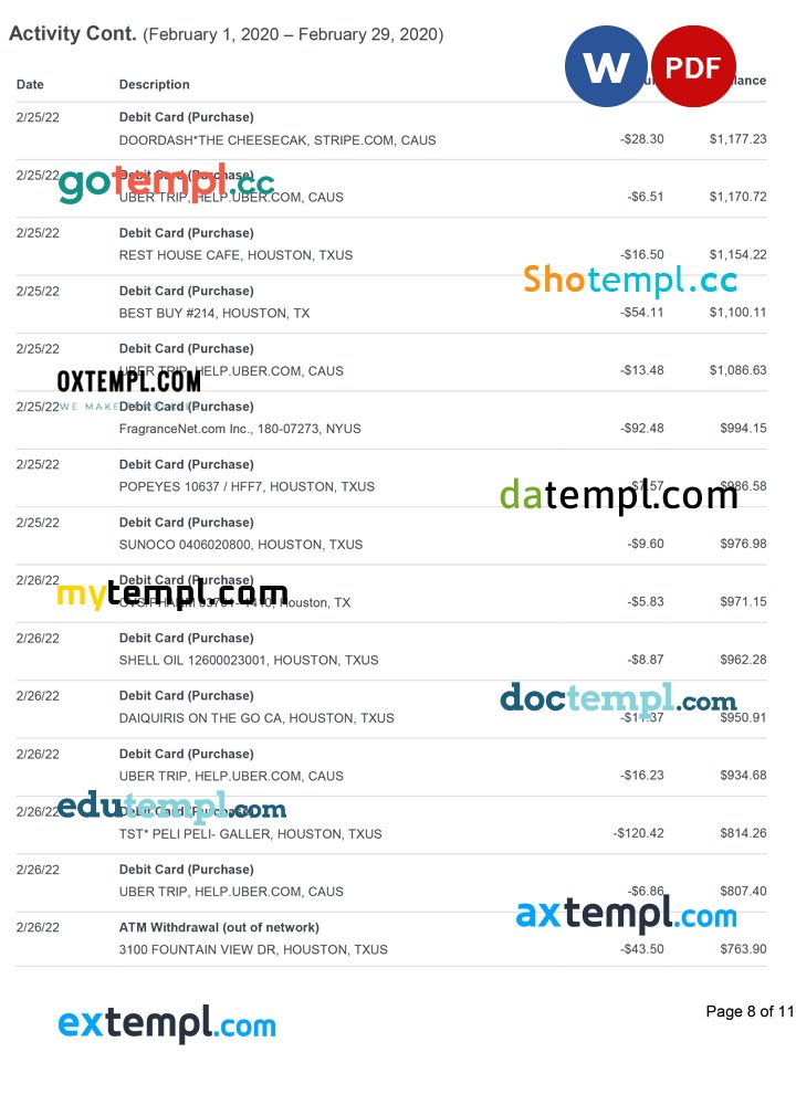 USA Varo bank statement Word and PDF template, 11 pages - Image 8