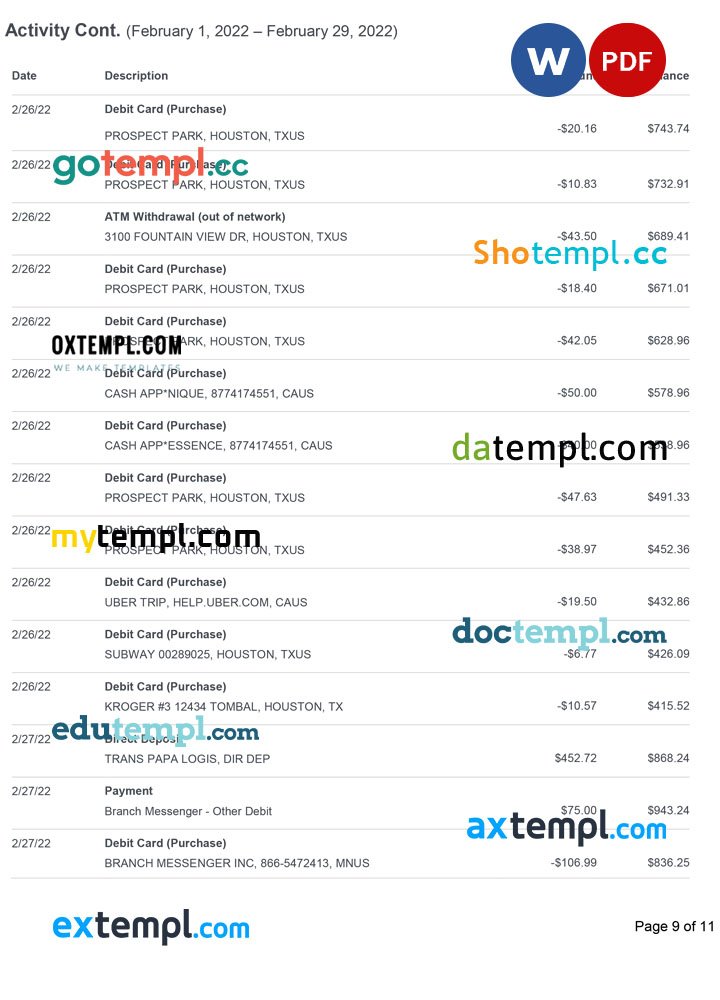 USA Varo bank statement Word and PDF template, 11 pages - Image 9