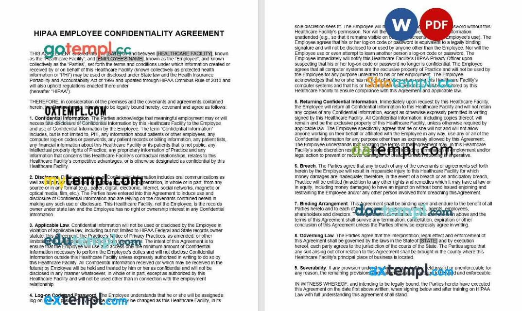 free HIPAA employee confidentiality nondisclosure agreement NDA