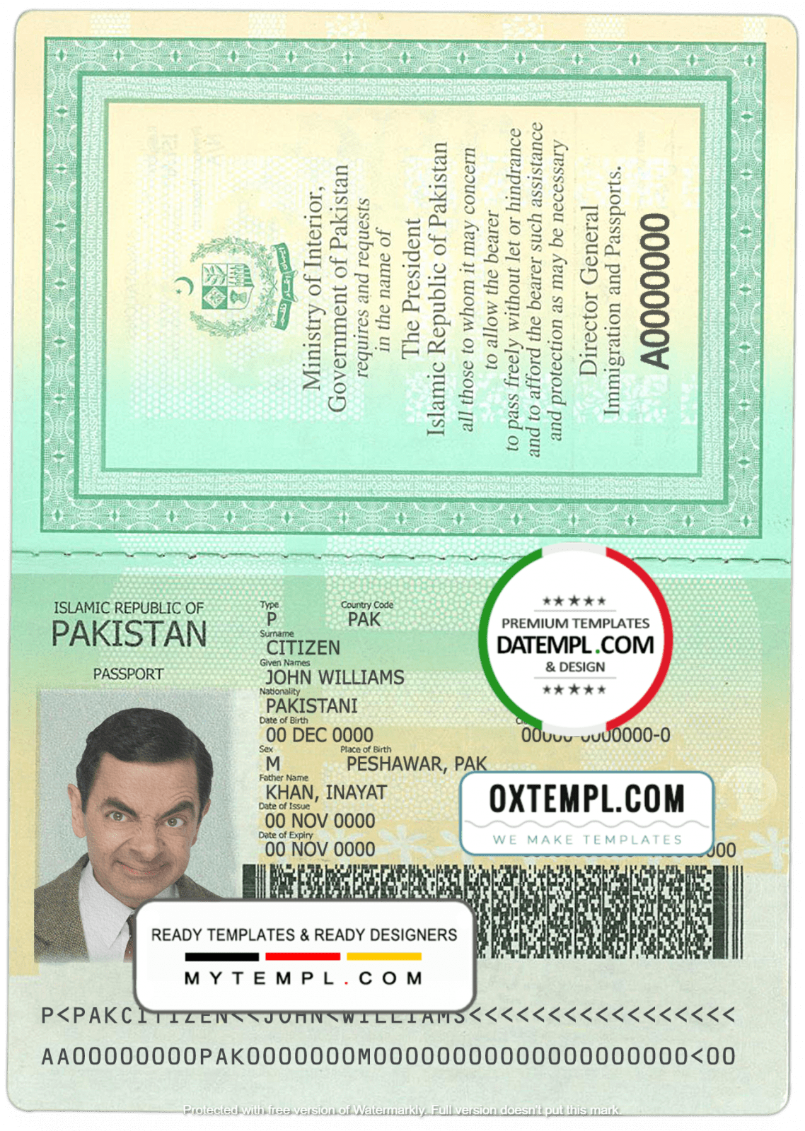 Pakistan passport template in PSD format