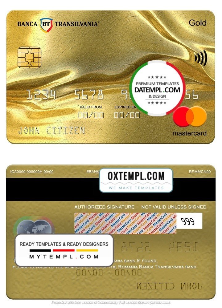 Romania Banca Transilvania bank mastercard gold, fully editable ...