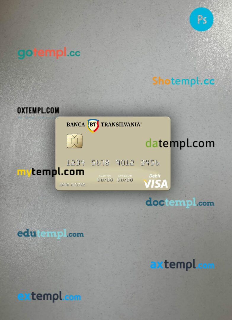 Romania Banca Transilvania visa debit card PSD scan and photo-realistic ...