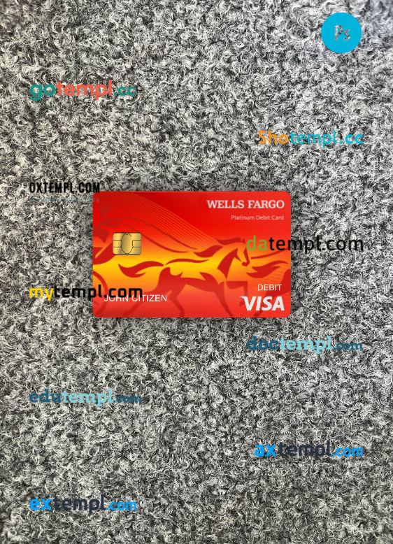 USA Wells Fargo bank visa debit card PSD scan and photorealistic