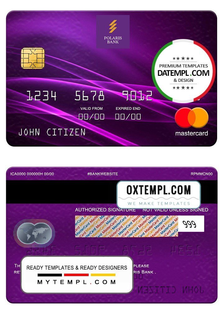 Nigeria Polaris bank mastercard, fully editable template in PSD format