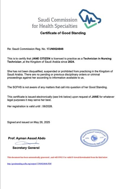 Saudi Arabia certificate of good standing Word and PDF template